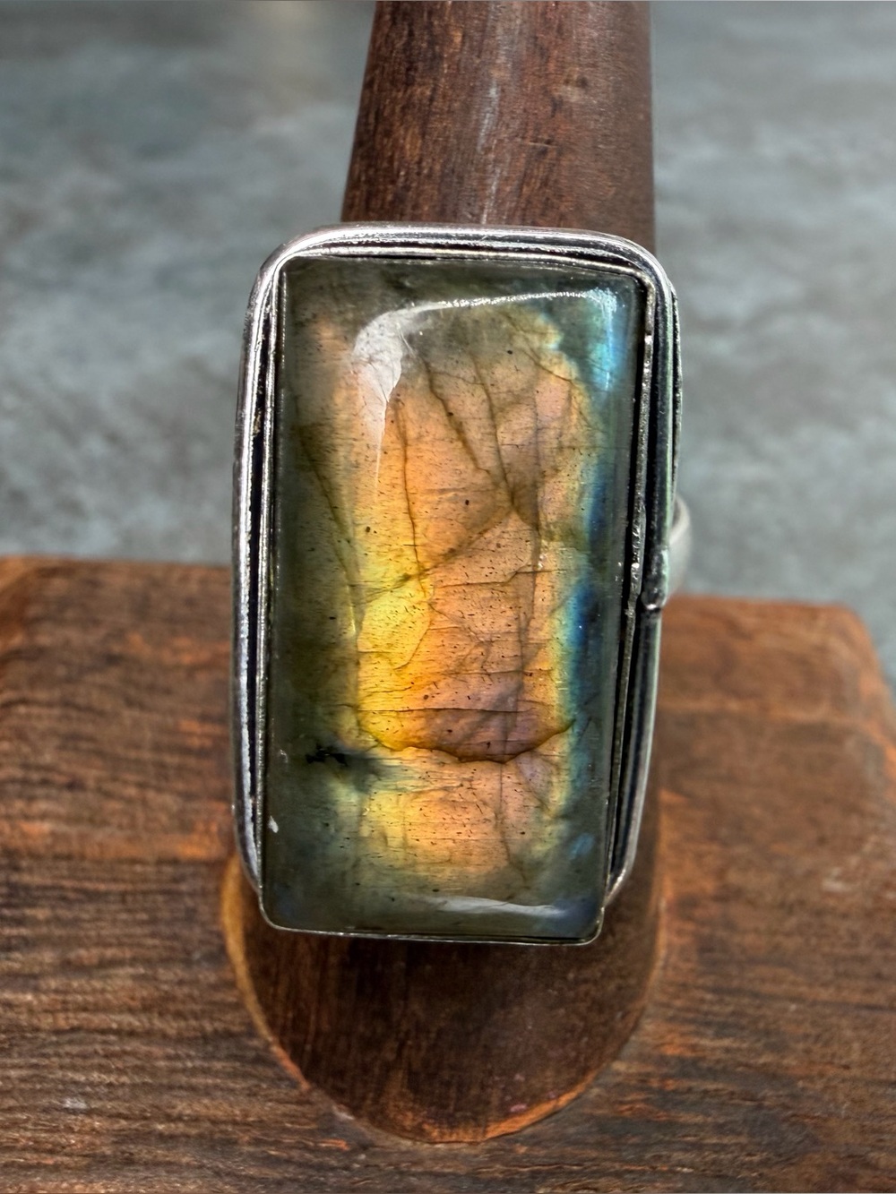 Bohemian Style Labradorite Statement Ring Size 8.5 Silver 925 Overlay Jewelry